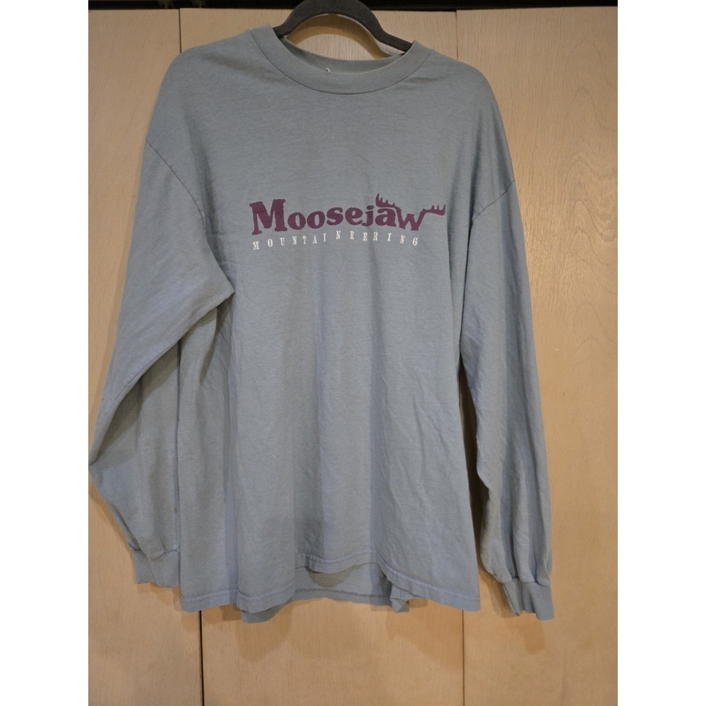 Moosejaw Mountaineering Shirt Mens XL Long Sleeve Blue Gray Logo Hanes Beefy T